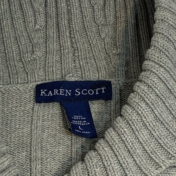 KAREN SCOTT Women Gray Knit Sweater (Size Large) SHAWL-COLLAR - Picture 7 of 7